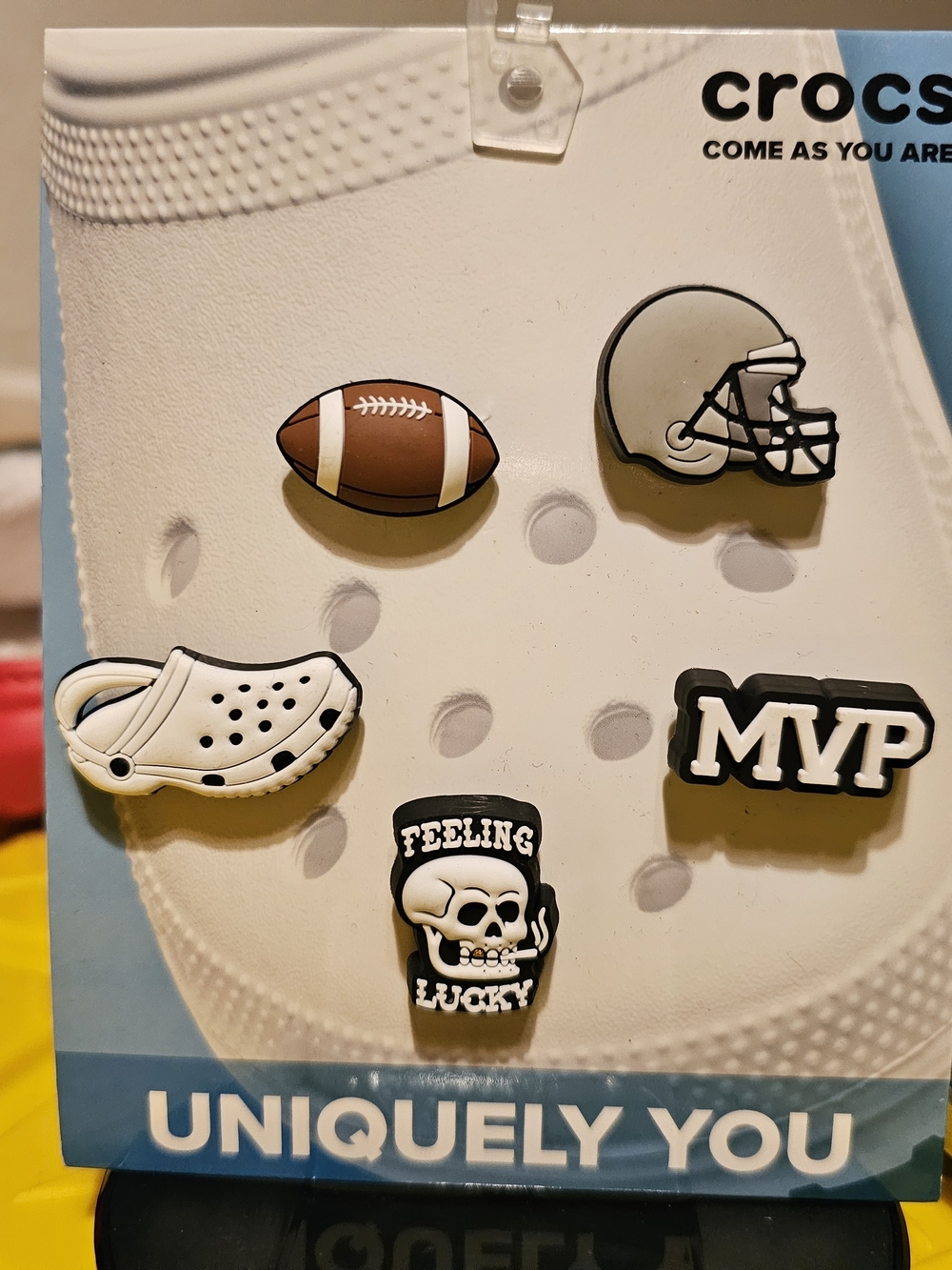 White, Black & Brown Football Themed Crocs Jibbitz